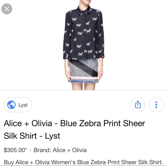 Alice + Olivia new blue zebra silk button down top - Picture 4 of 8